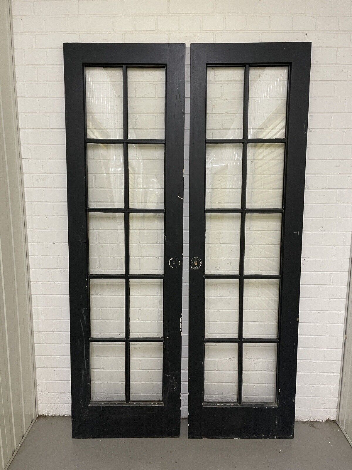 Reclaimed French Single Panel Glass Wooden Double Doors 2093 x 593 2095 x 608mm