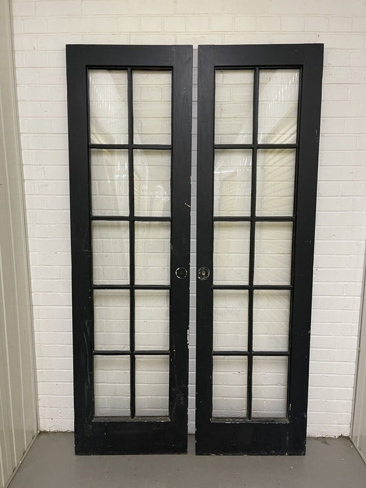 Reclaimed French Single Panel Glass Wooden Double Doors 2093 x 593  2095 x 608mm
