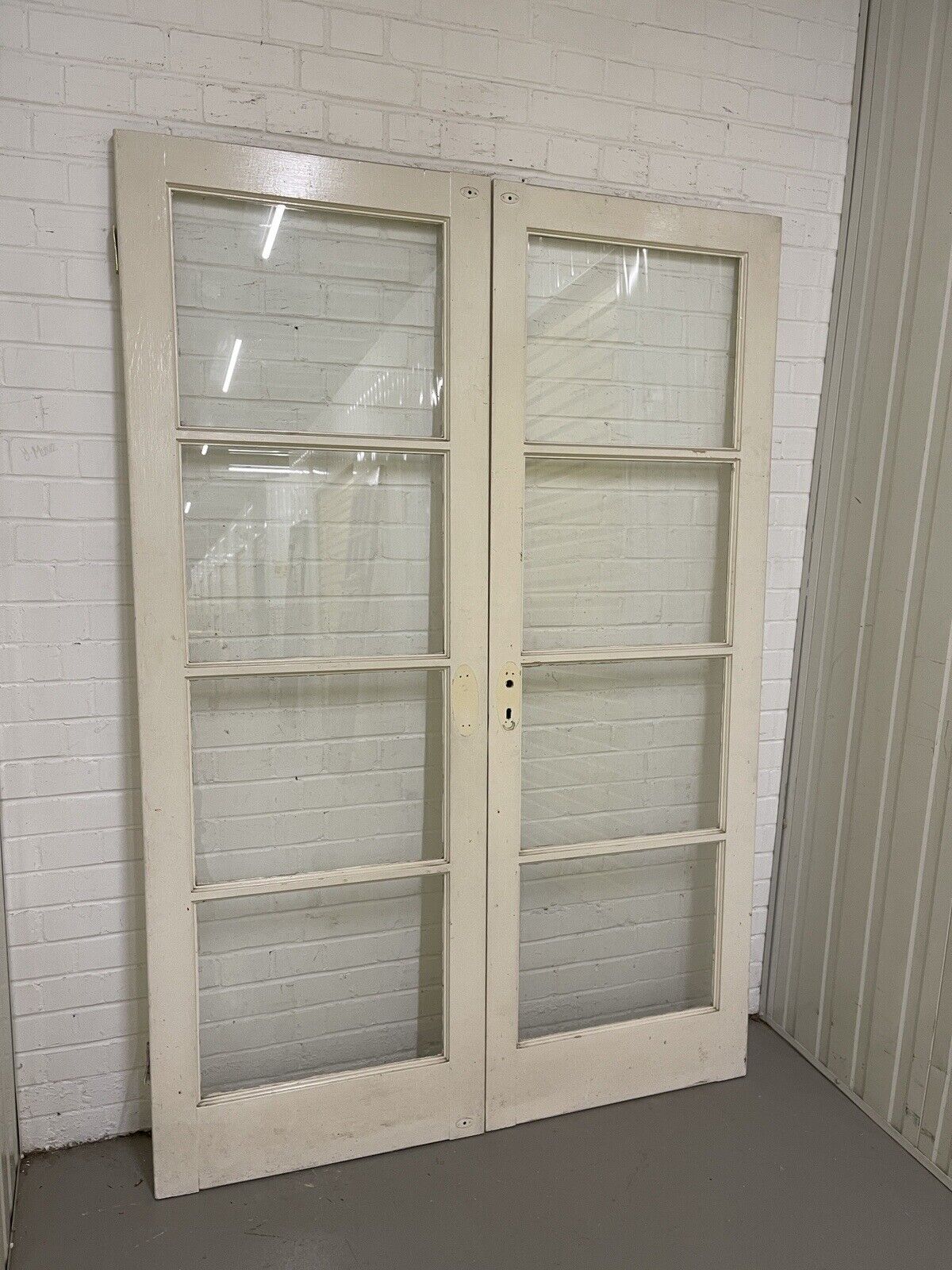 Reclaimed Old French Single Panel Glass Wooden Double Doors 1975 x 1357mm
