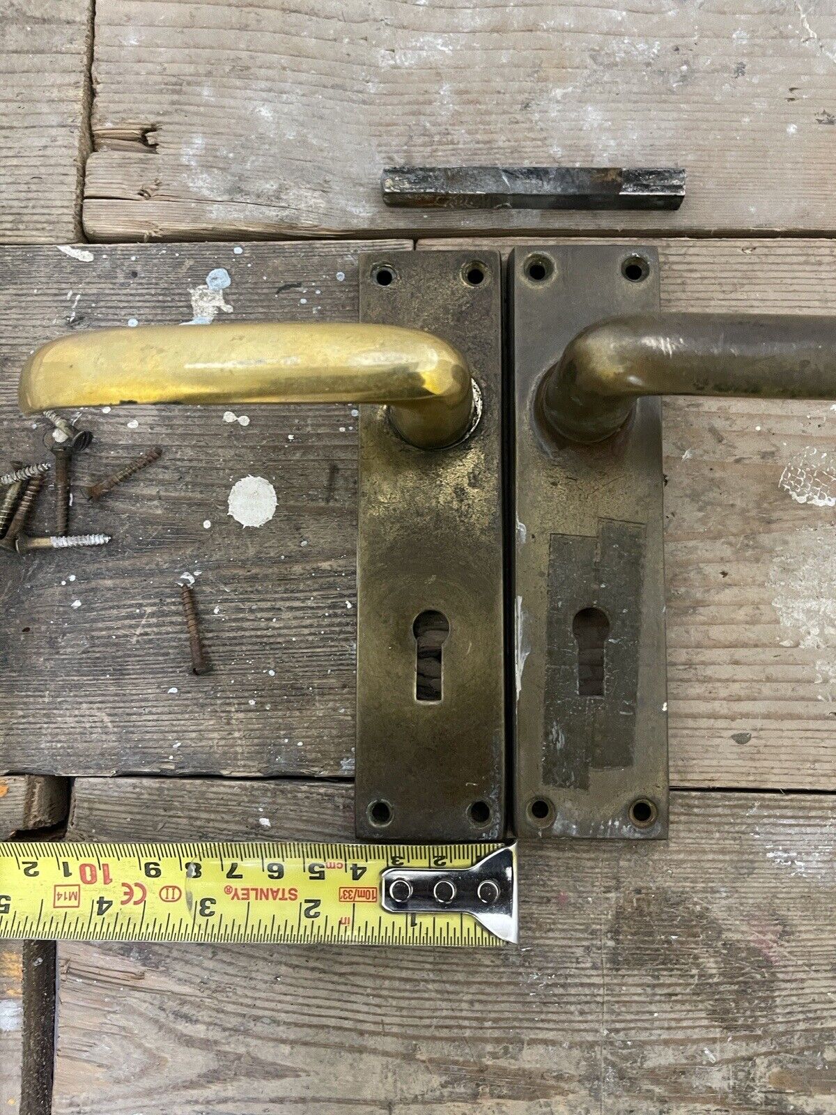 Pair Of Reclaimed Antique Old Brass Door Handles