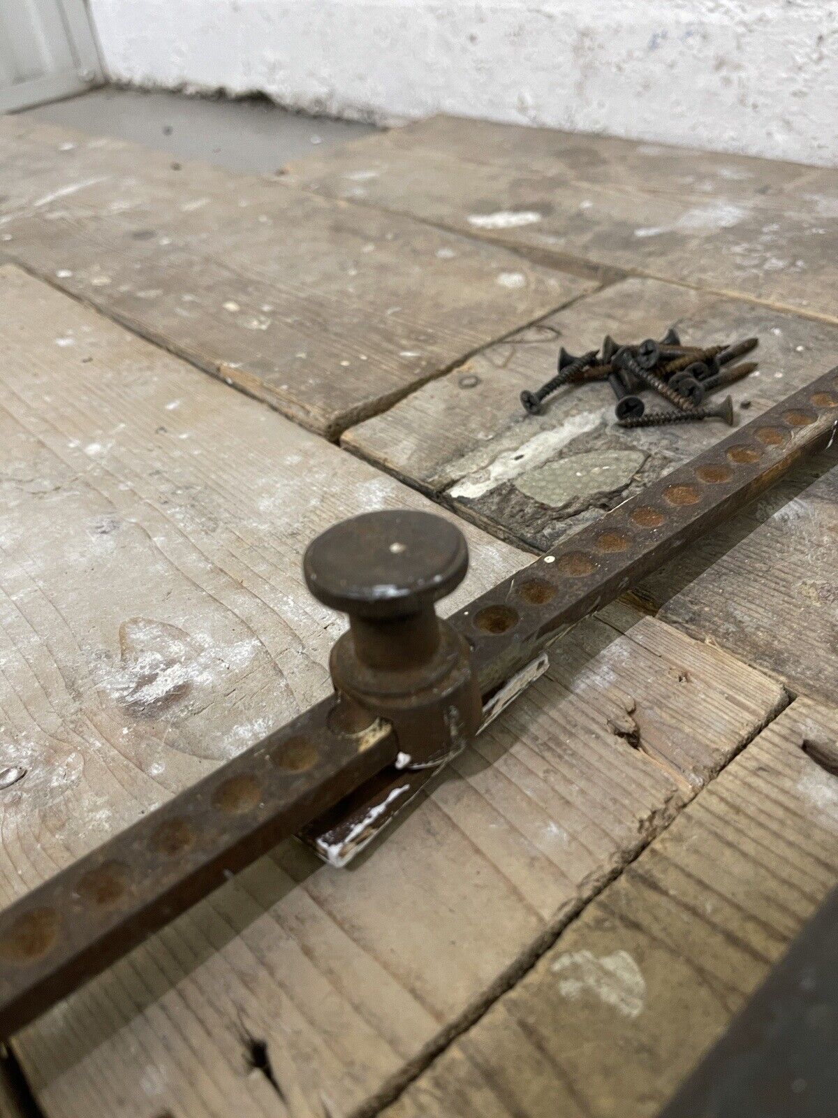 Large Pair Of Reclaimed Antique Old Cast Iron Window Handles and a Stay