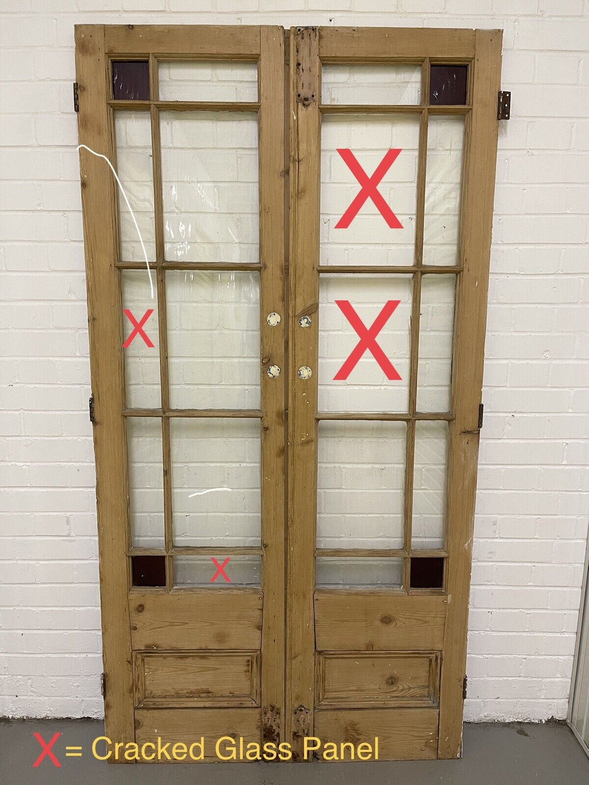 Reclaimed Old French Single Panel Glass Wooden Double Doors 1950 x 1020mm