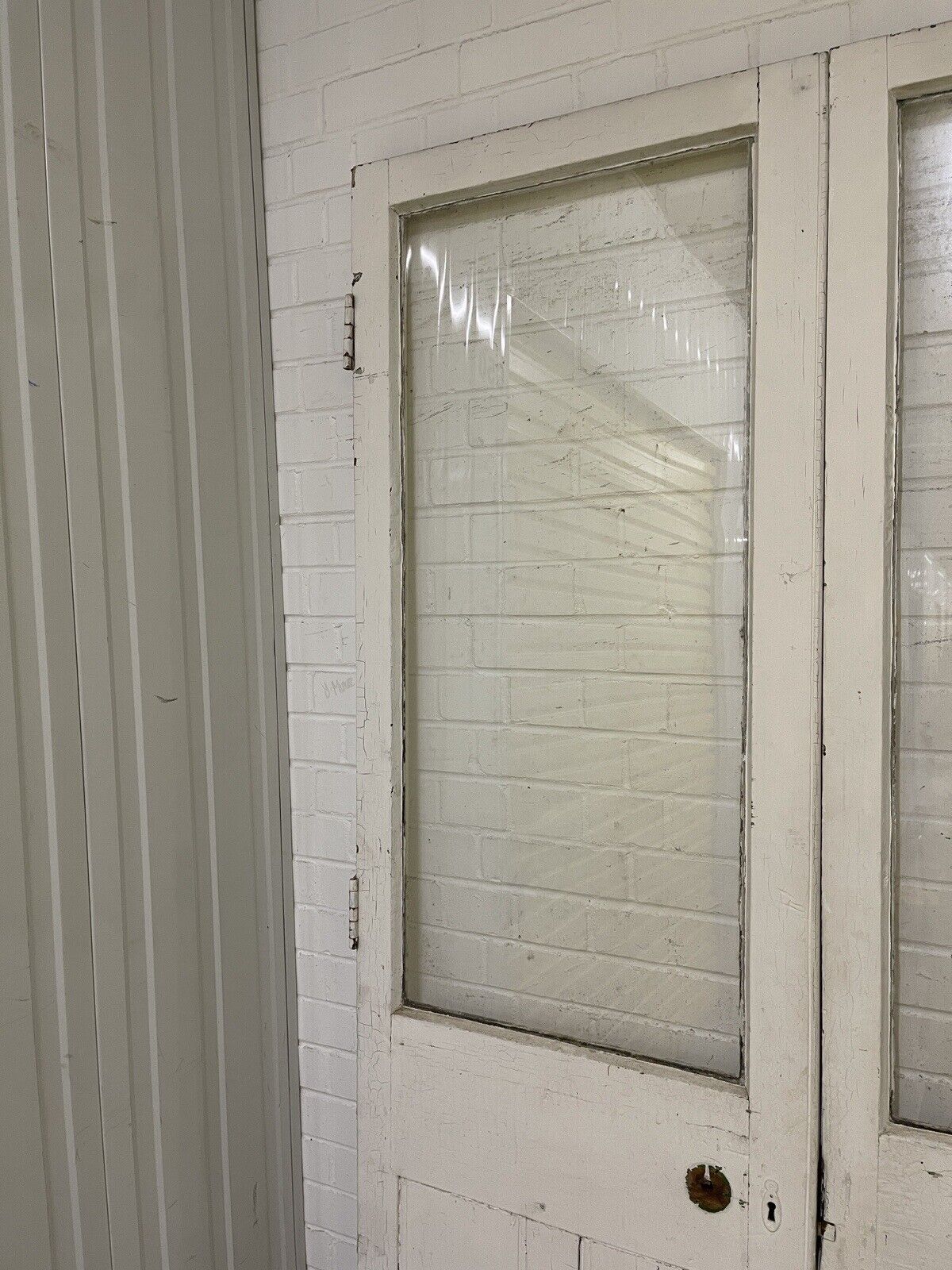 Reclaimed Old French Single Panel Glass Wooden Double Doors 2155 x 1243mm