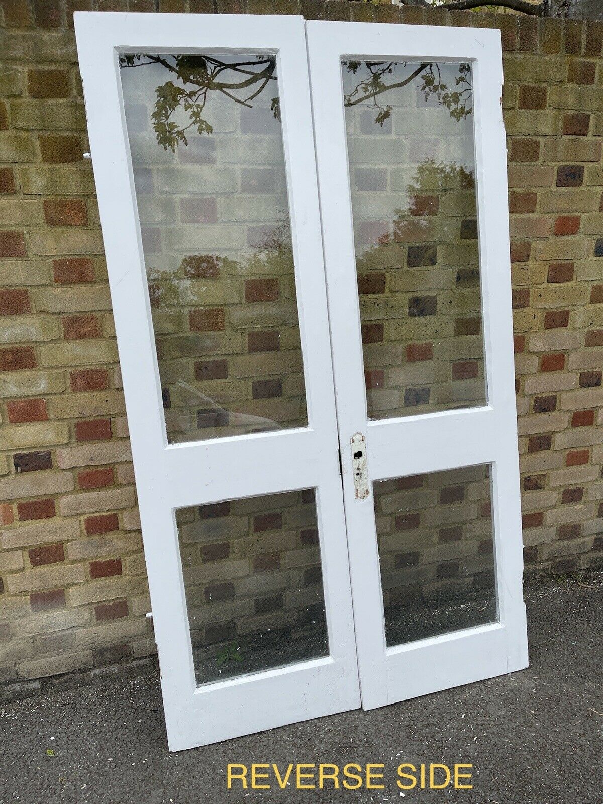 Reclaimed Old French Single Panel Glass Wooden Double Doors 1970mm x 1162mm