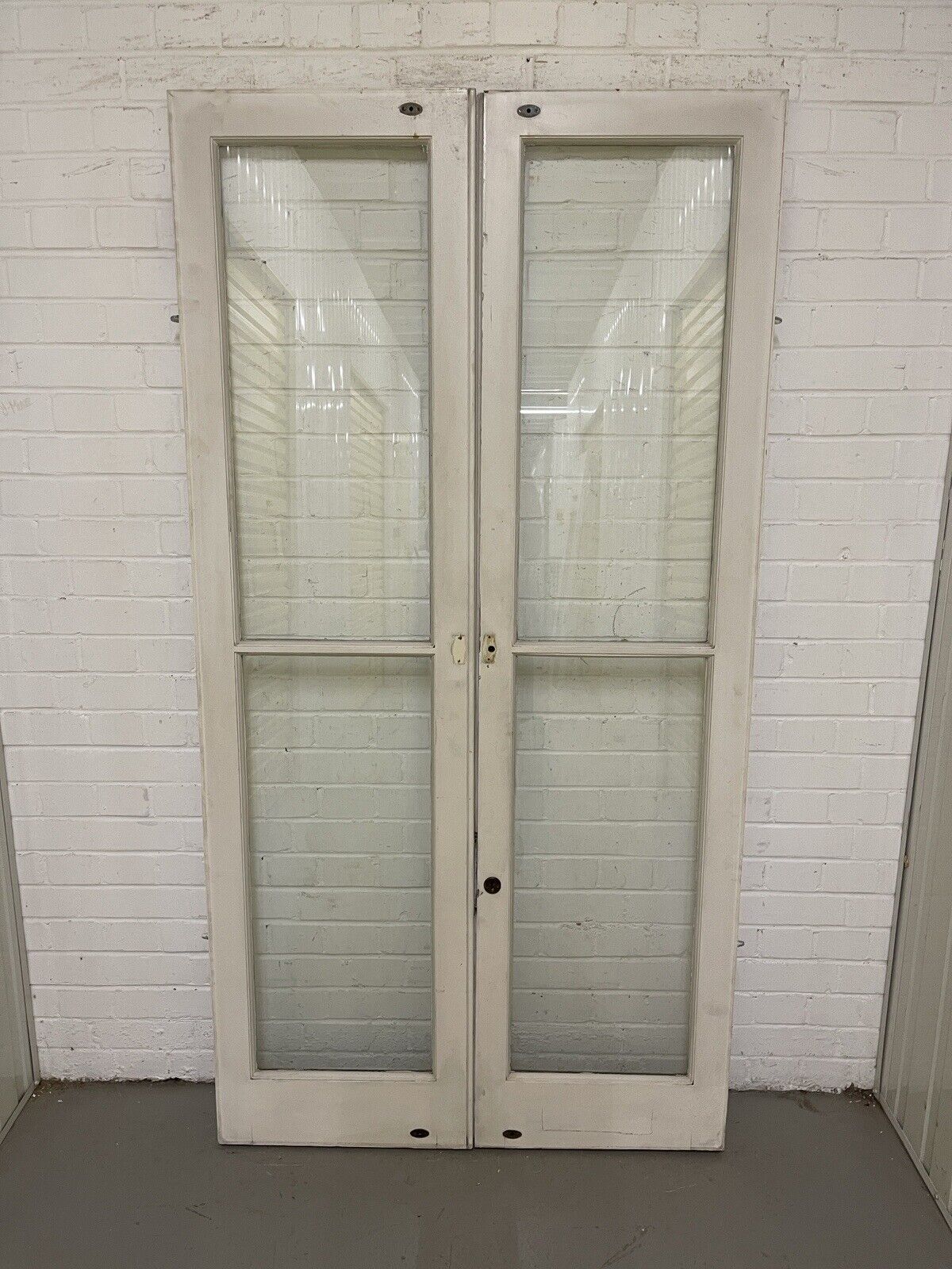 Reclaimed French Toughened Single Panel Glass Wooden Double Door 1925 x 1004mm