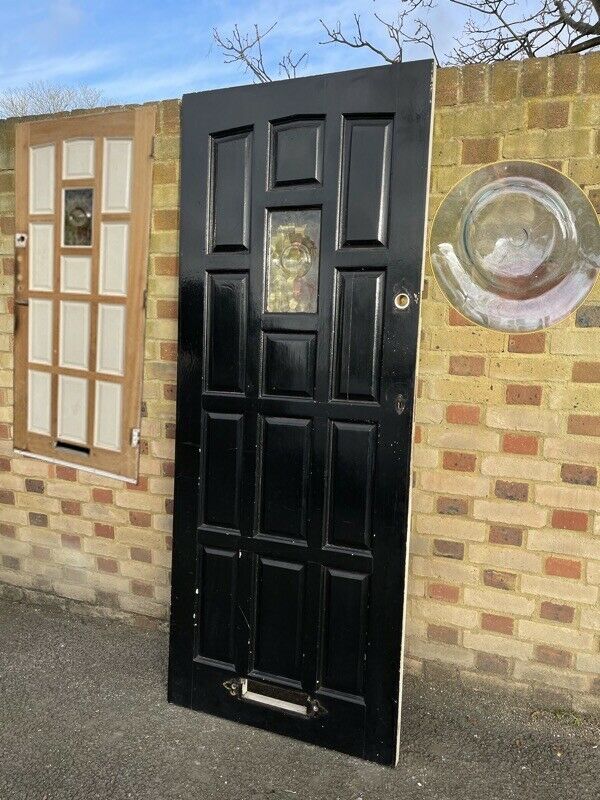 Reclaimed York Wooden Panel External Front Door Bulls Eye Glass 2035 x 814mm