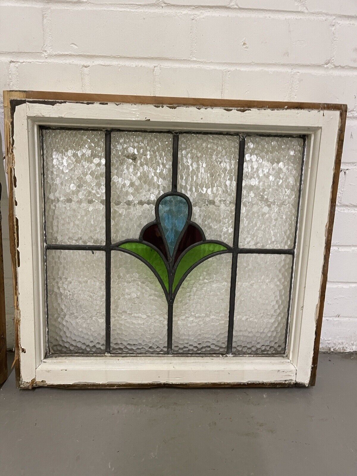 Reclaimed Leaded Light Stained Glass Art Nouveau Wooden Window Panel