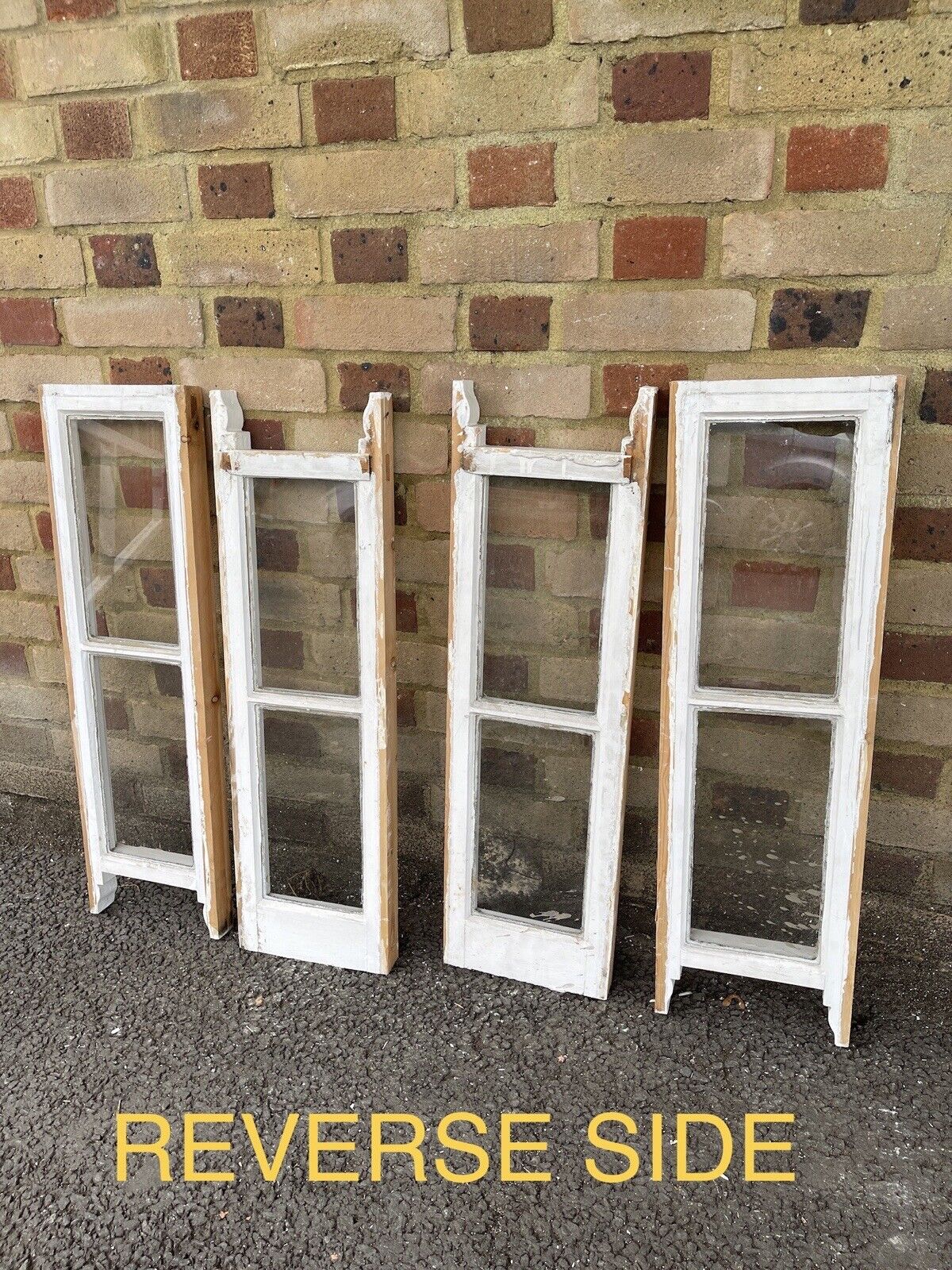 Two Pairs Of Reclaimed Old Victorian Panel Wooden Sash Windows Top and Bottom