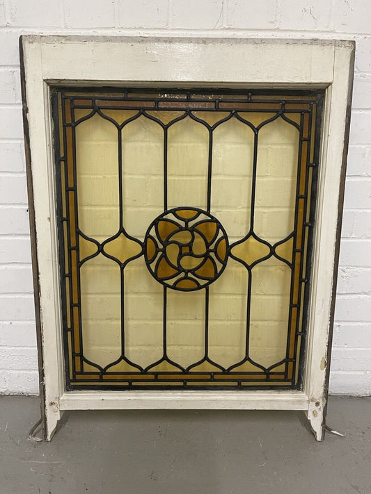 Reclaimed Leaded Light Stained Glass Art Nouveau Wooden Window Panel