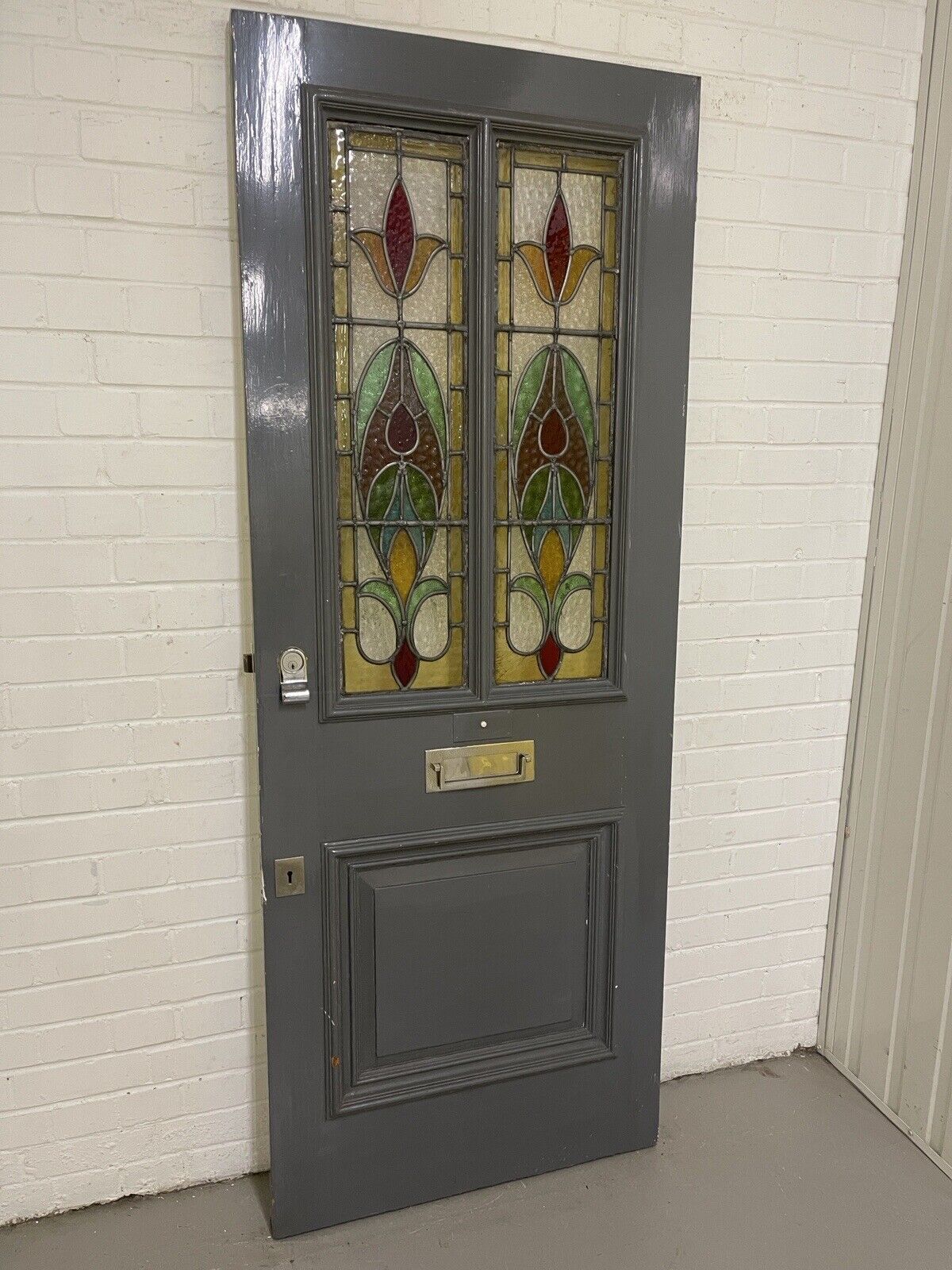 Reclaimed Victorian Edwardian Wooden Panel Stained Glass Front Door 1975 x 760mm
