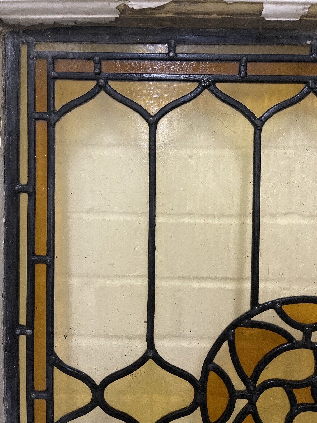 Reclaimed Leaded Light Stained Glass Art Nouveau Wooden Window Panel