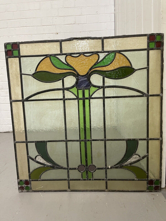 Reclaimed Leaded Light Stained Glass Art Nouveau Window Panel 678 x 656mm