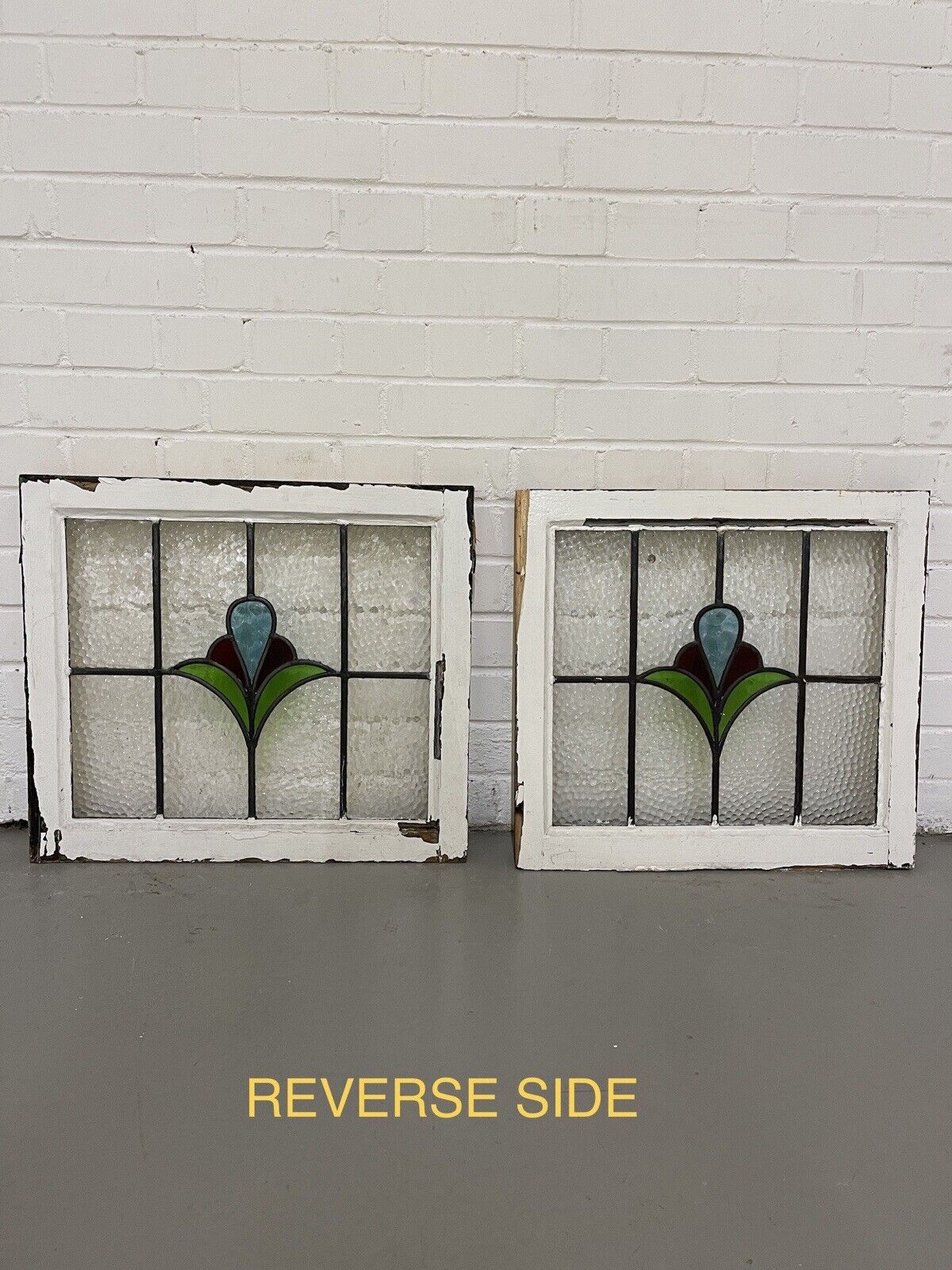 Reclaimed Leaded Light Stained Glass Art Nouveau Wooden Window Panel