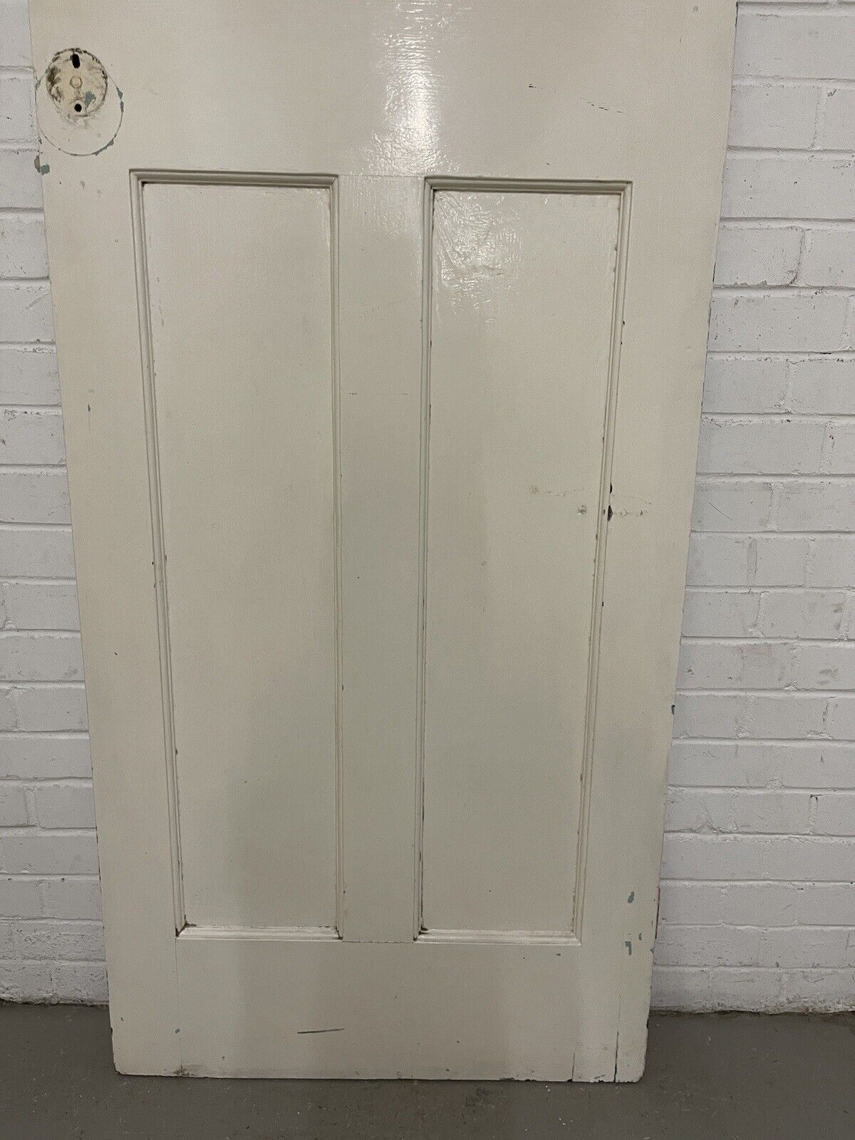 Reclaimed 1930s Pine Internal 3 panel Door Cross Reeded Glass 1980 x 755mm