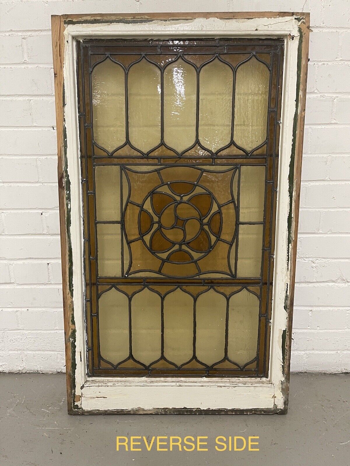Reclaimed Leaded Light Stained Glass Art Nouveau Wooden Window Panel