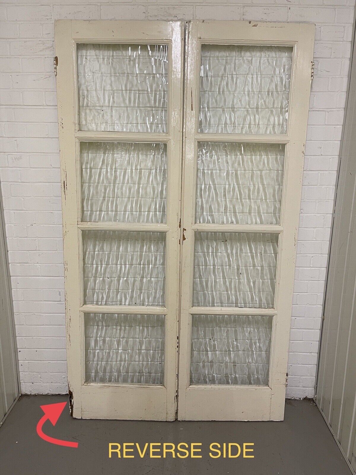 Reclaimed Georgian French Single Panel Glass Wooden Double Doors 2068 x 1210mm
