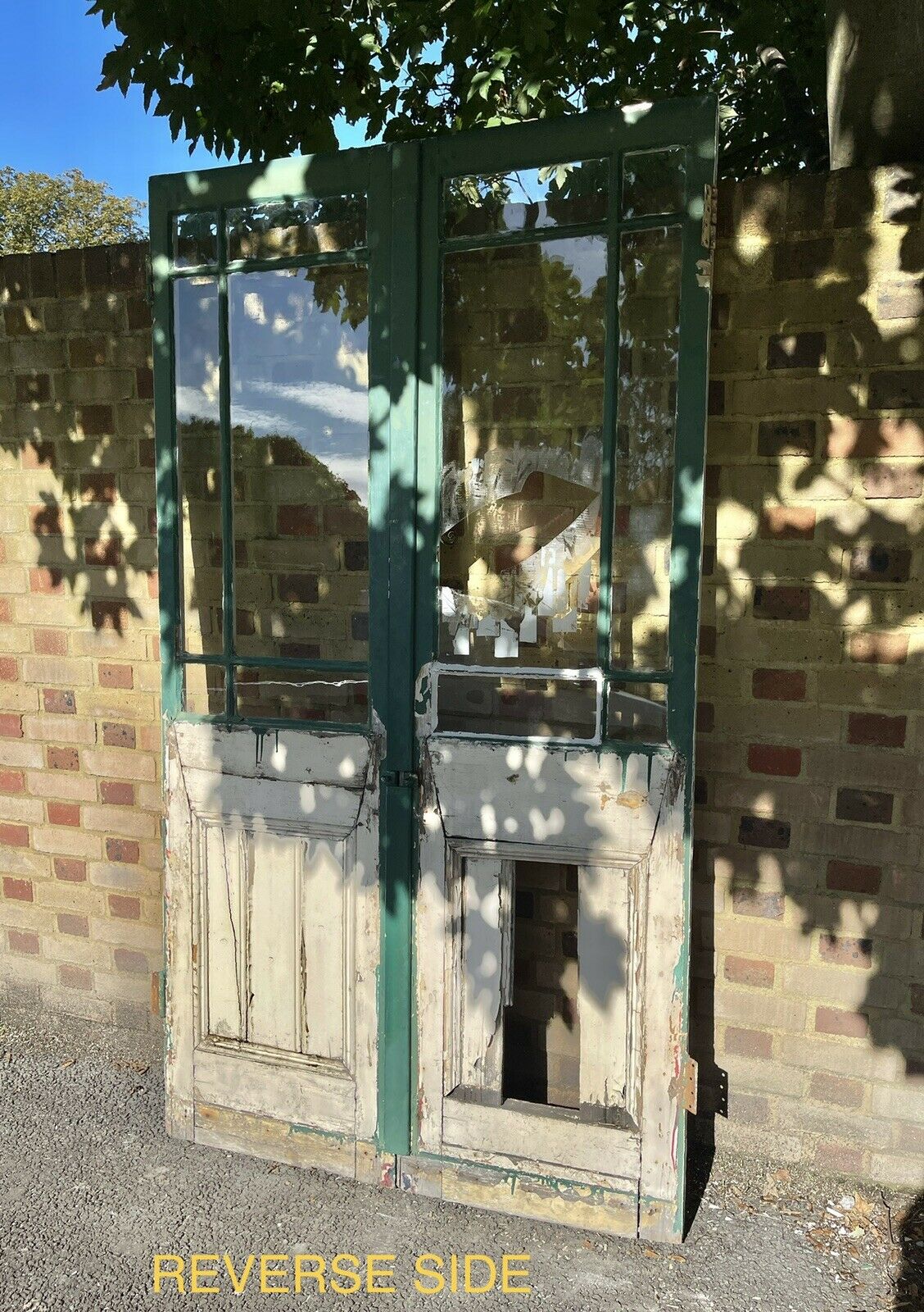 Reclaimed French Single Pane Glass Wooden Double Doors 2140 x 1180mm