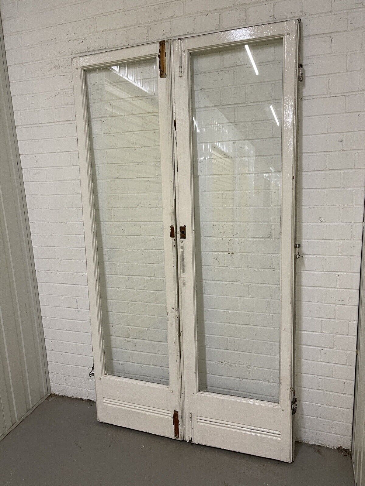 Reclaimed Old French Single Panel Glass Wooden Double Doors 1965 x 1170mm
