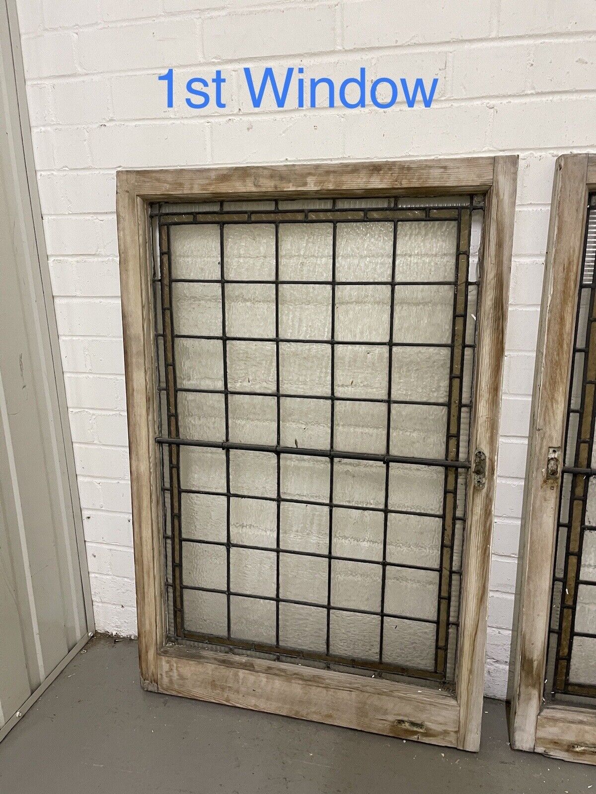 Pair Of Reclaimed Leaded Light Stained Glass Wooden Window Panels
