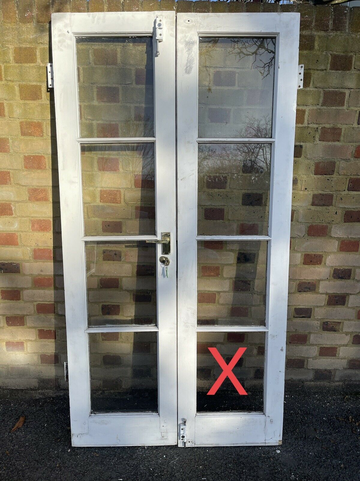 Reclaimed French Single Panel Glass Wooden Double Doors 1965 x 1040mm