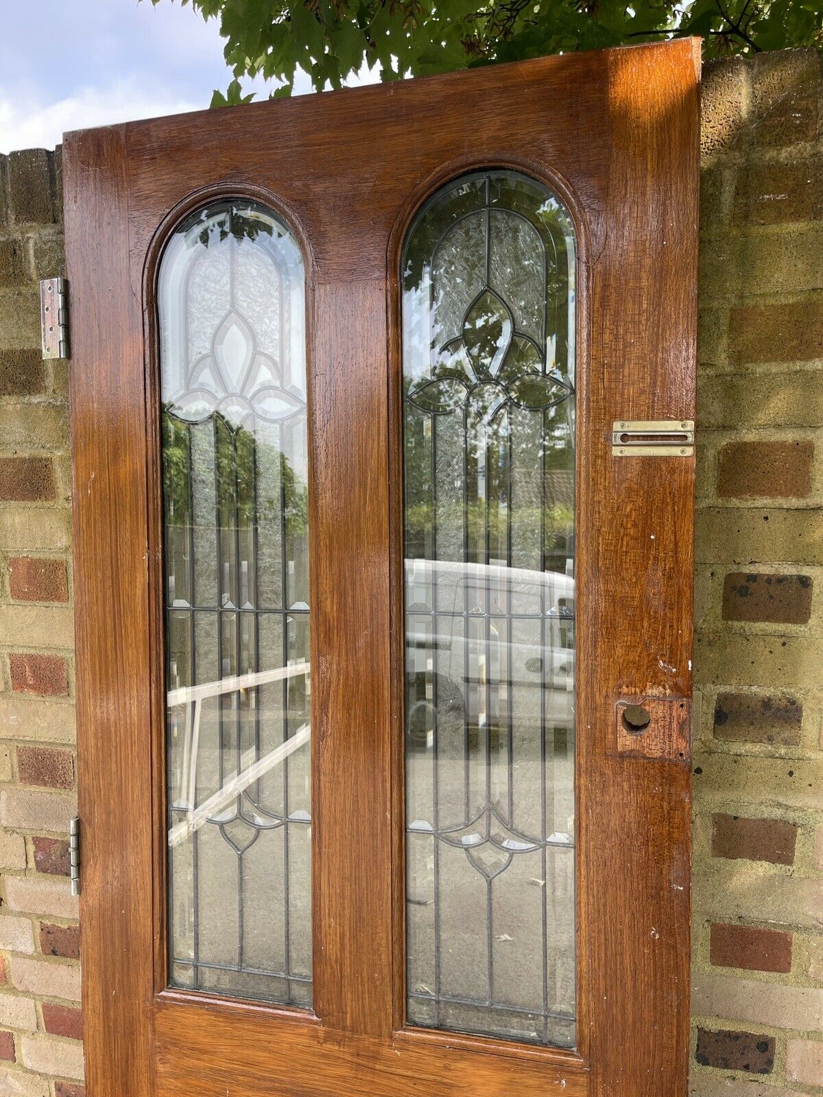 Reclaimed Old Victorian Edwardian Wooden Leaded Glass Front Door 2030mm x 790mm