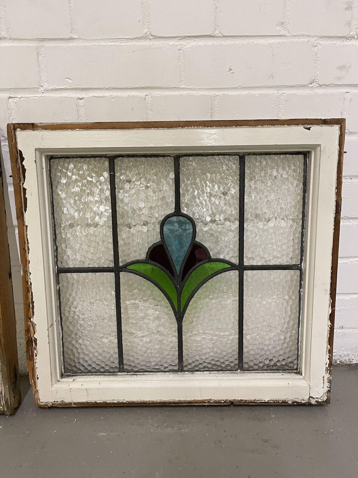Reclaimed Leaded Light Stained Glass Art Nouveau Wooden Window Panel