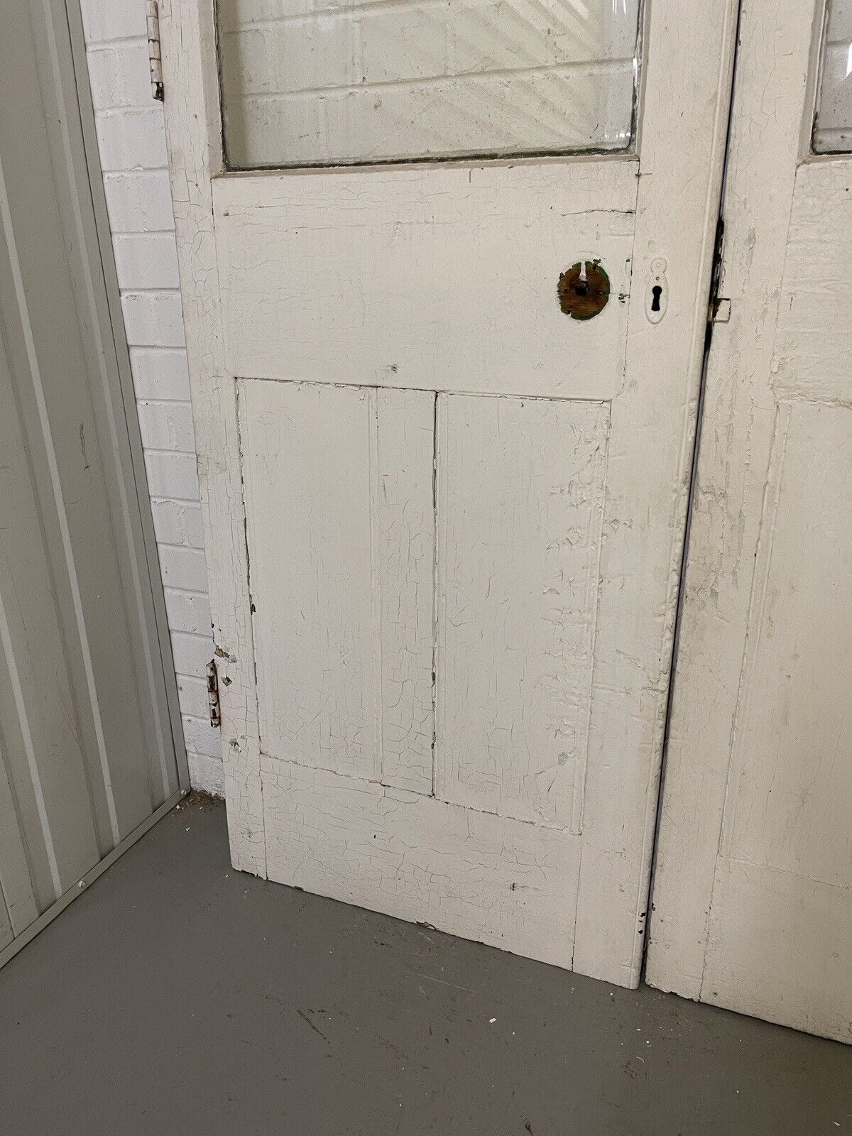 Reclaimed Old French Single Panel Glass Wooden Double Doors 2155 x 1243mm