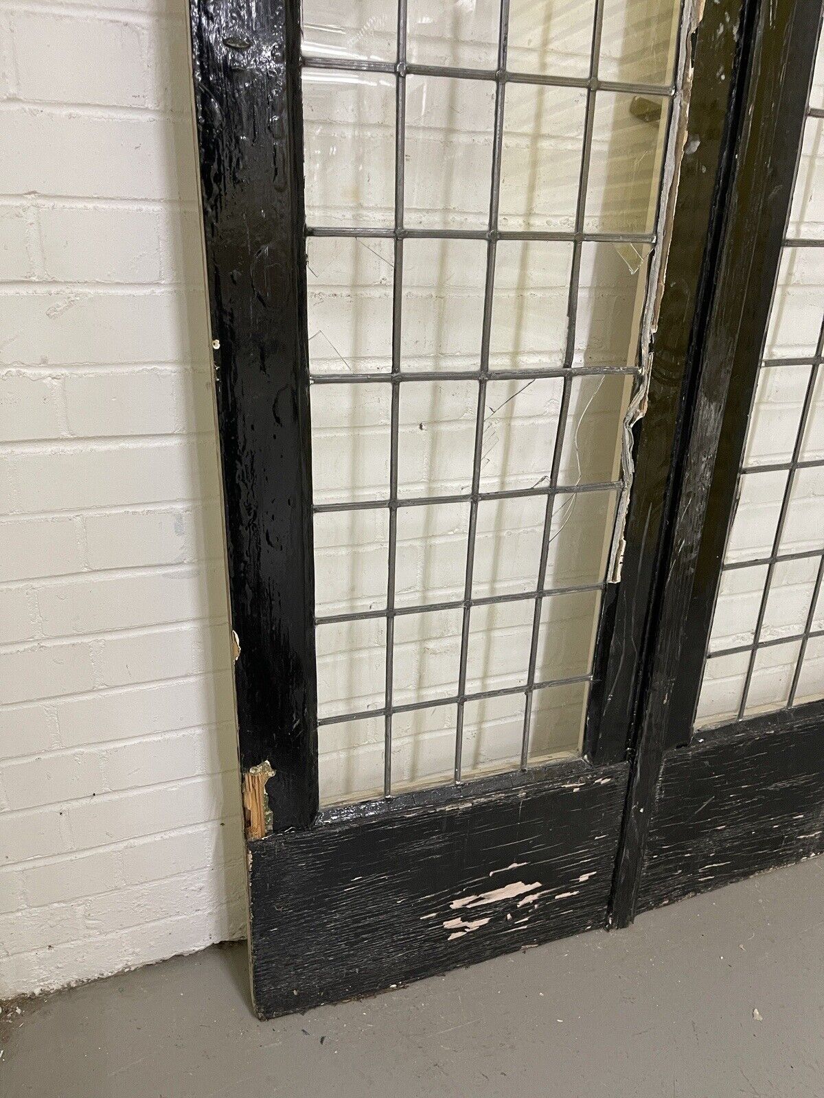 Reclaimed Old French Leaded Single Panel Glass Wooden Double Doors 2020 x 1120mm