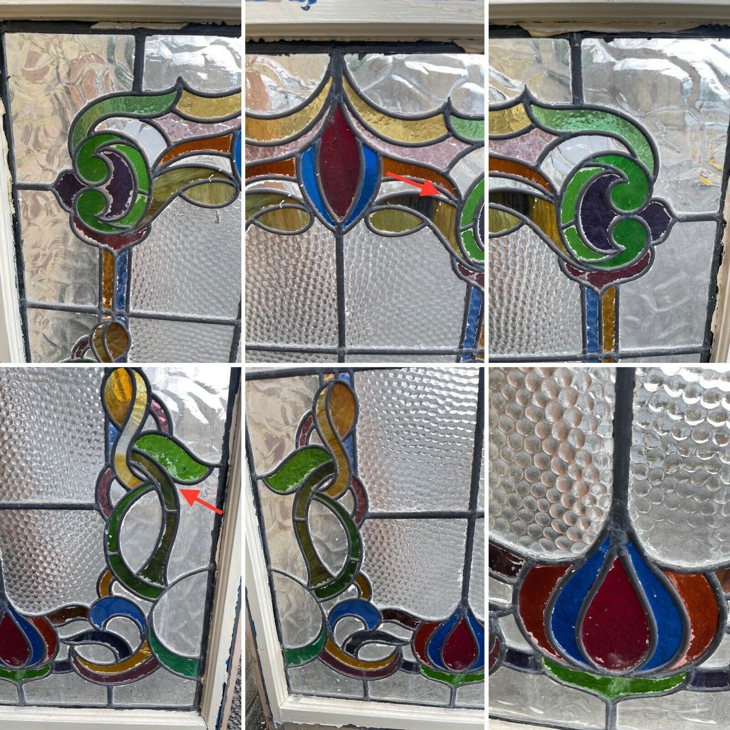 Job Lot Of Four Reclaimed Leaded Light Stained Glass Art Nouveau Window Panels