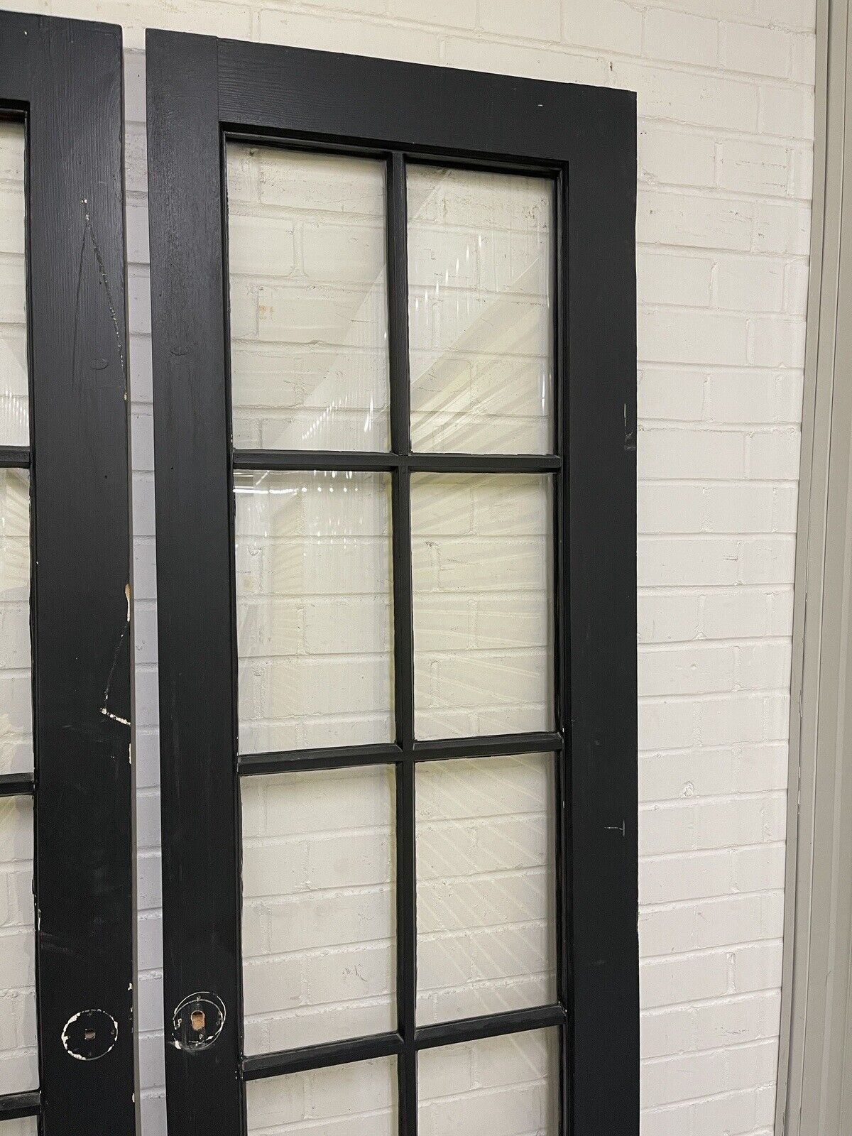 Reclaimed French Single Panel Glass Wooden Double Doors 2093 x 593 2095 x 608mm