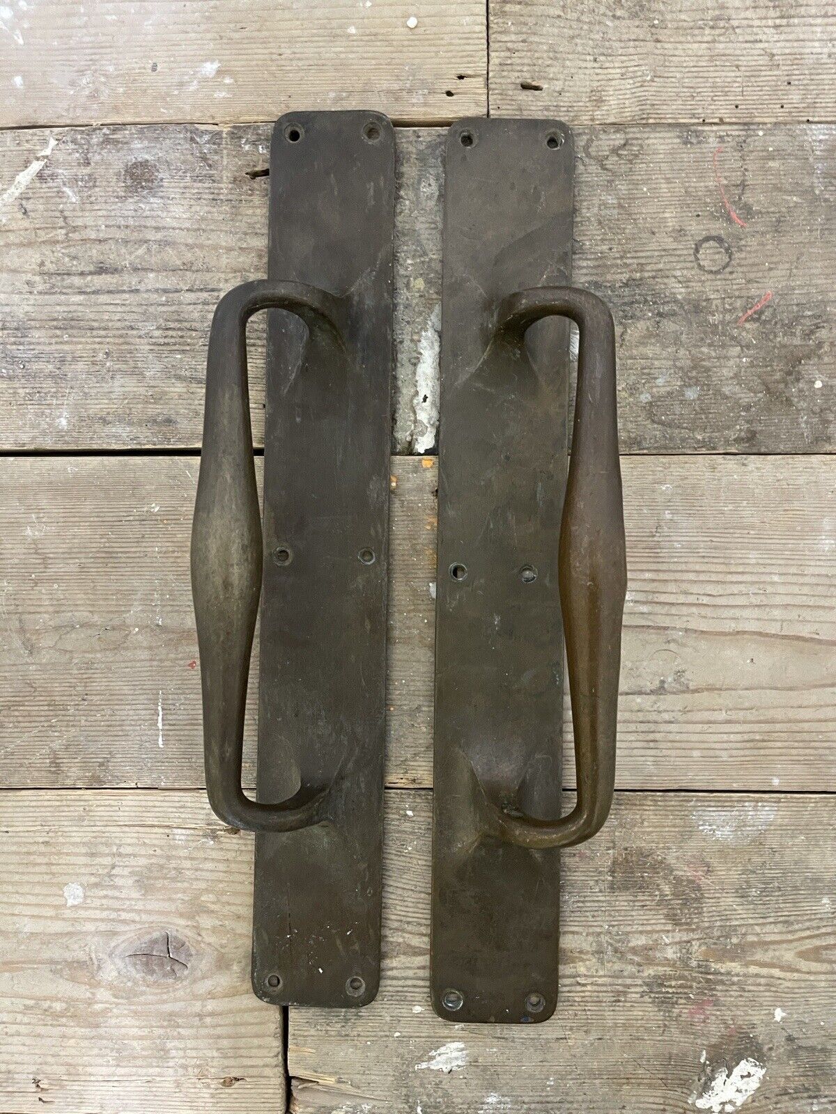 Pair Of Large Reclaimed Antique Phosphur Bronze Brass Door Handles 375mm