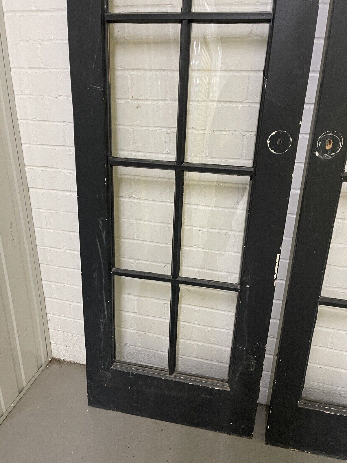 Reclaimed French Single Panel Glass Wooden Double Doors 2093 x 593 2095 x 608mm
