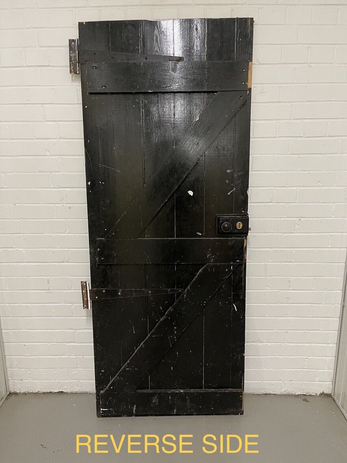 Reclaimed Wooden Plank Ledge Brace Door With Hinges Rim Lock No Key 1870 x 750mm