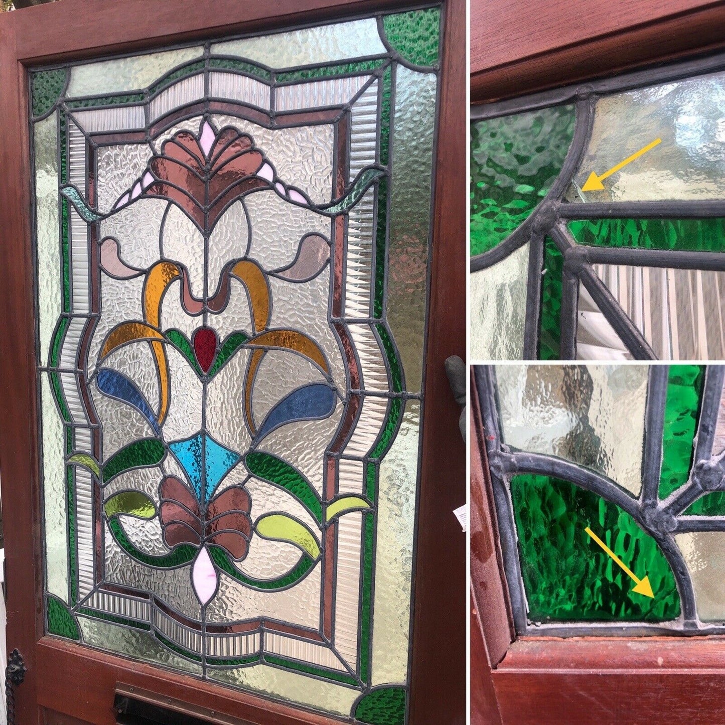 Reclaimed Old French Stained Glass Wooden Double Doors 2020 x 1695mm