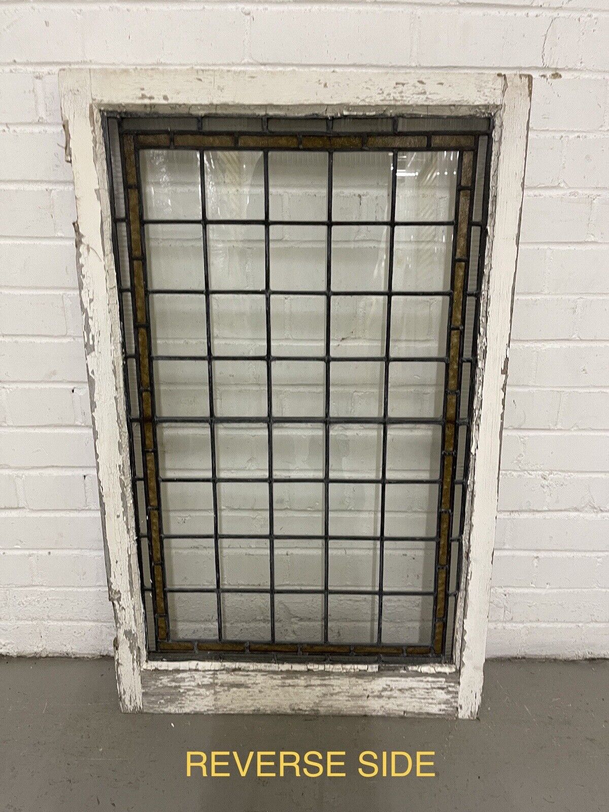 Pair Of Reclaimed Leaded Light Stained Glass Wooden Window Panels