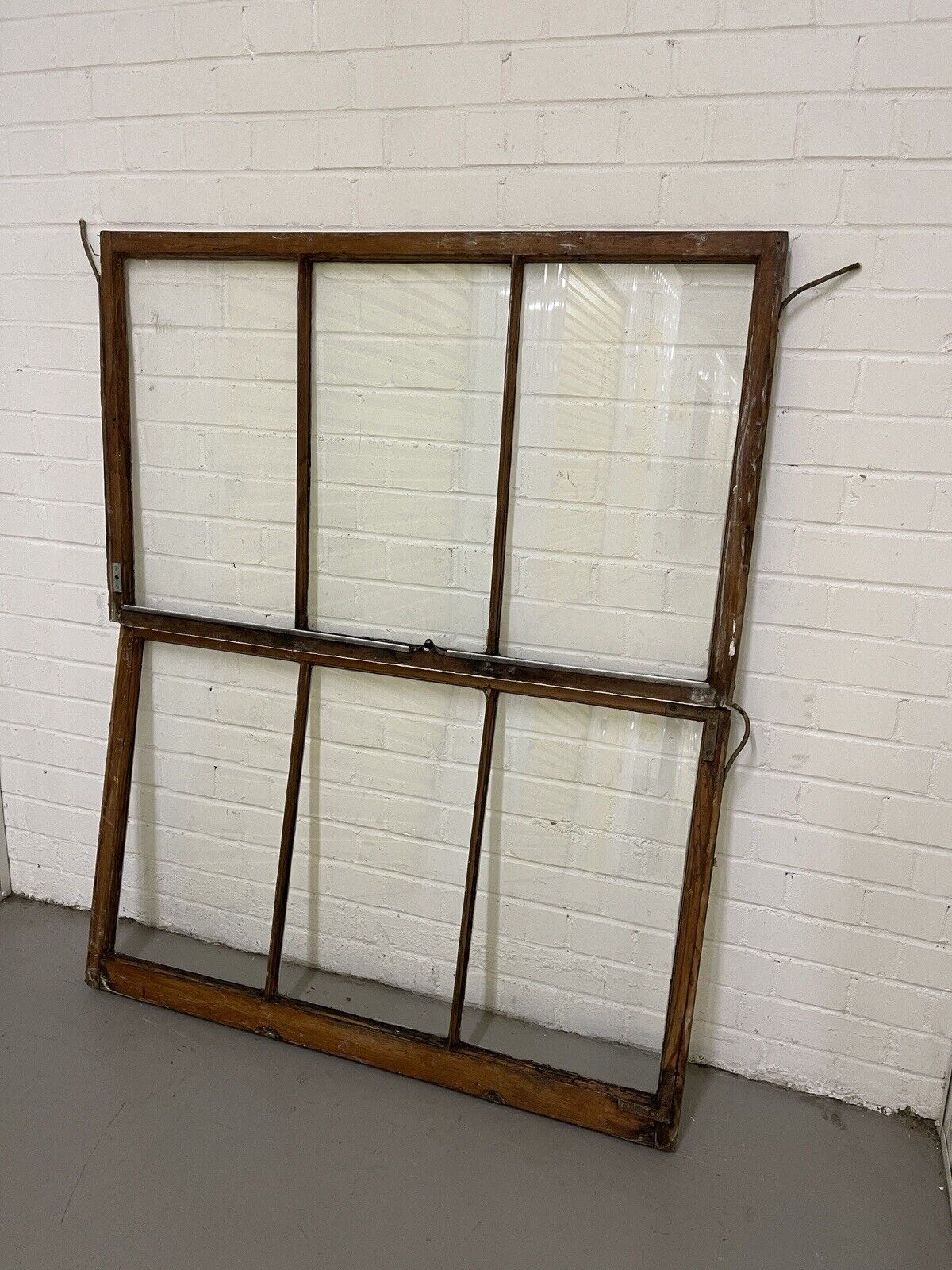 Pair Of Reclaimed Old Victorian Edwardian Three Wooden Panel Sash Windows