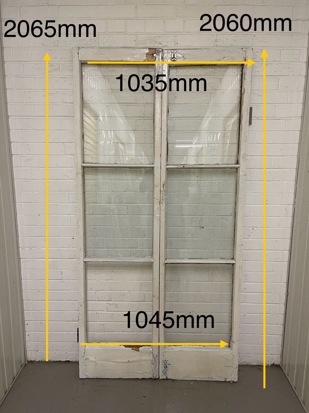 Reclaimed French Single Panel Glass Wooden Double Doors 2065 or 2060 x 1035mm