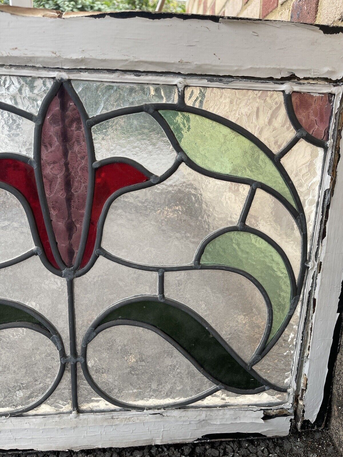 Reclaimed Leaded Light Stained Glass Art Nouveau Wooden Window Panel