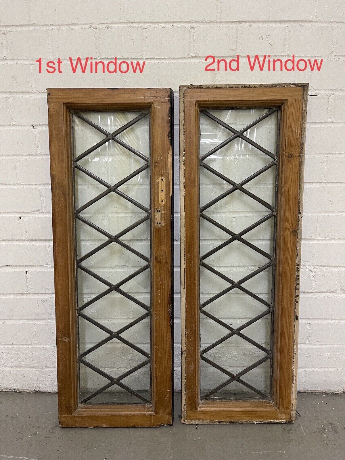 Job Lot Of 11 Reclaimed Leaded Light Diamond Panel Wooden Windows