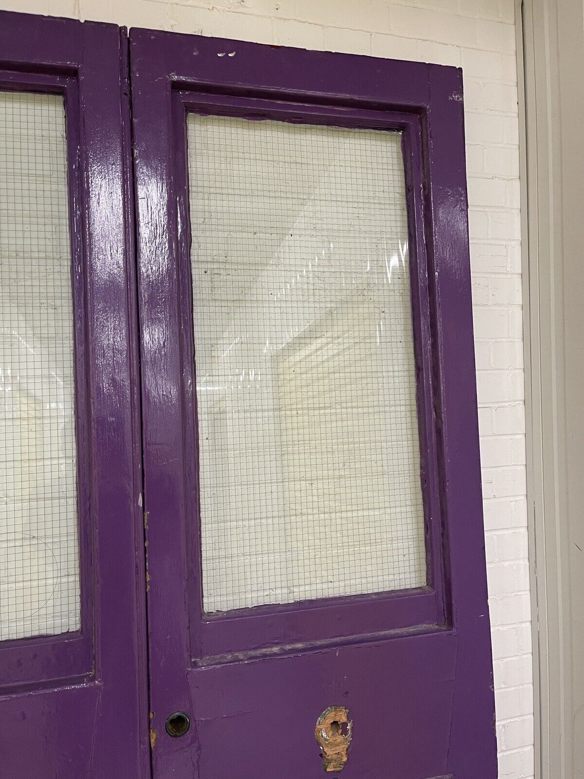 Reclaimed Old Large French Safety Glass Wooden Double Doors 2430 x 1430mm
