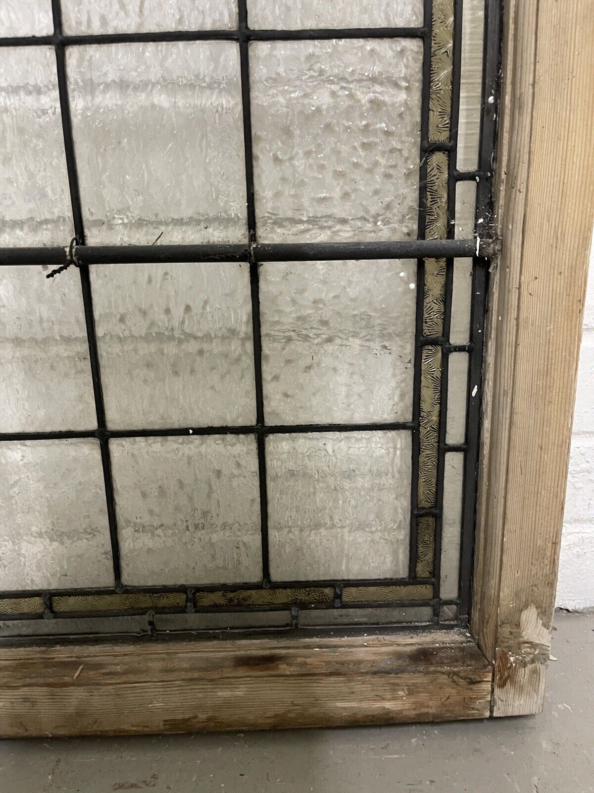 Pair Of Reclaimed Leaded Light Stained Glass Wooden Window Panels