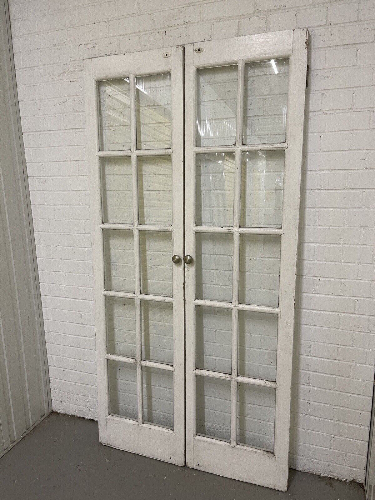 Reclaimed Old French Single Panel Glass Wooden Double Doors 1990mm x 1110mm