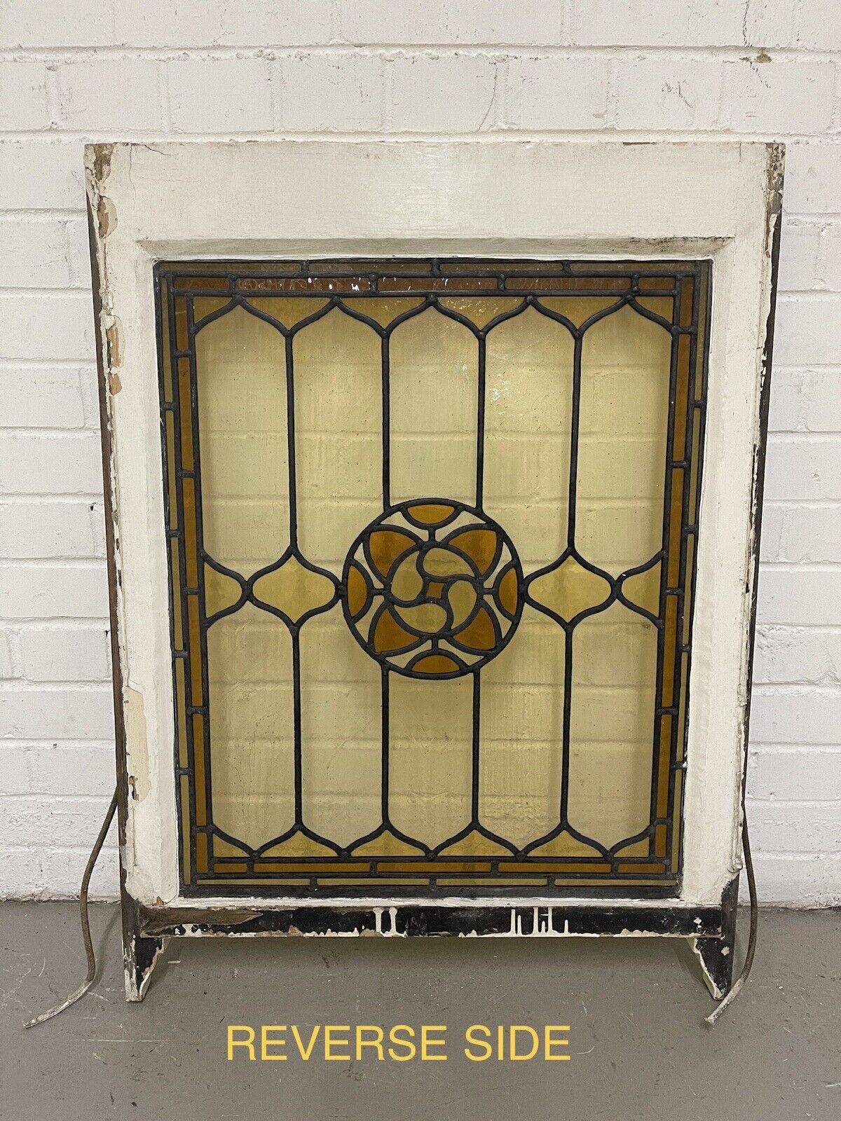 Reclaimed Leaded Light Stained Glass Art Nouveau Wooden Window Panel