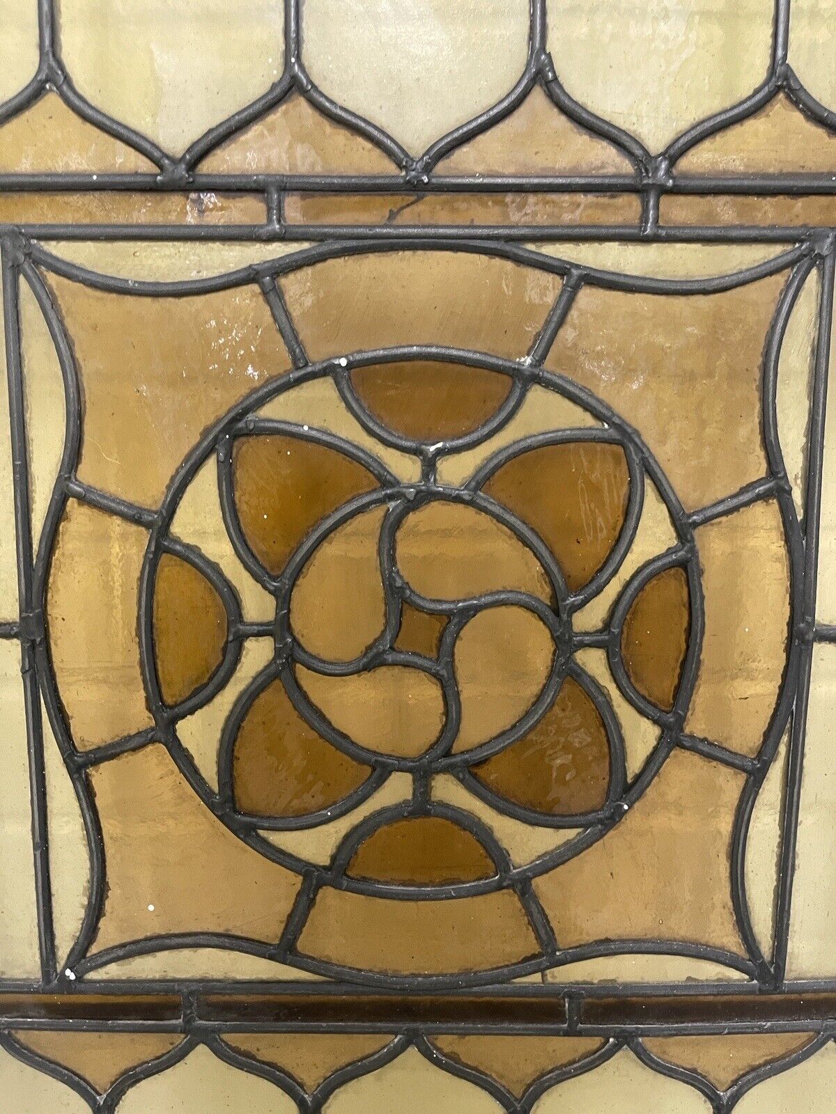 Reclaimed Leaded Light Stained Glass Art Nouveau Wooden Window Panel