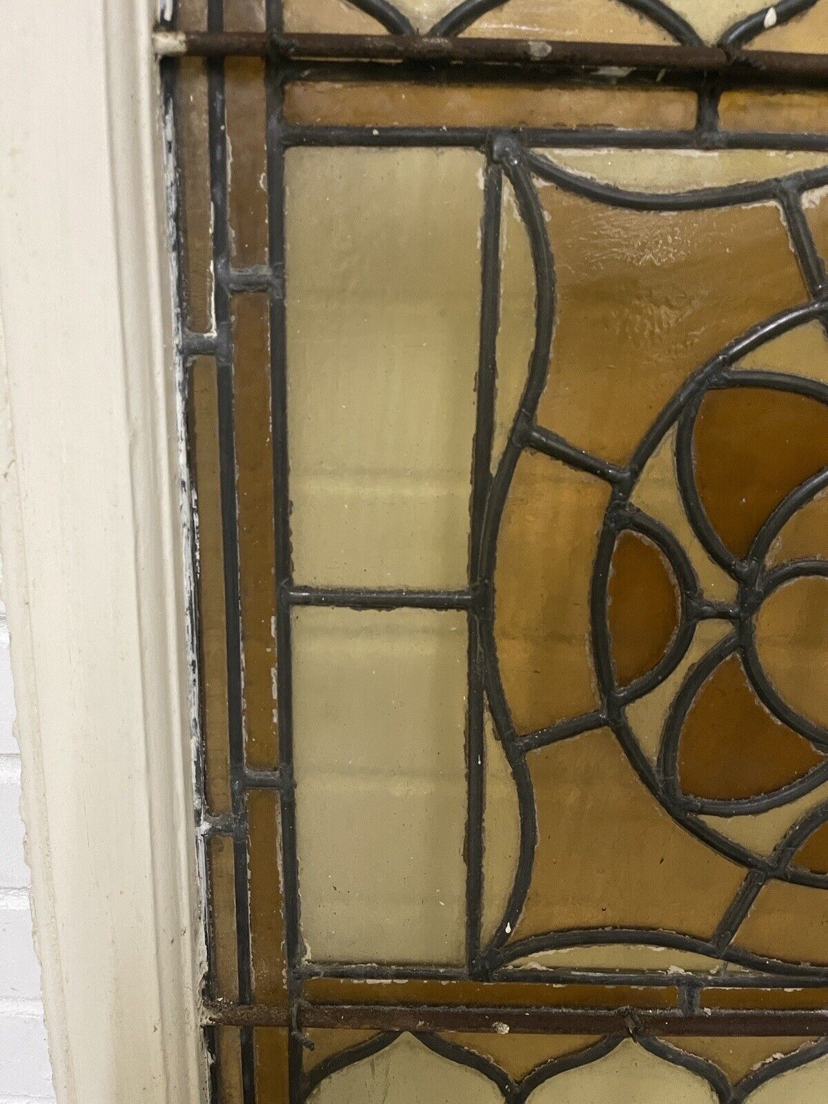 Reclaimed Leaded Light Stained Glass Art Nouveau Wooden Window Panel