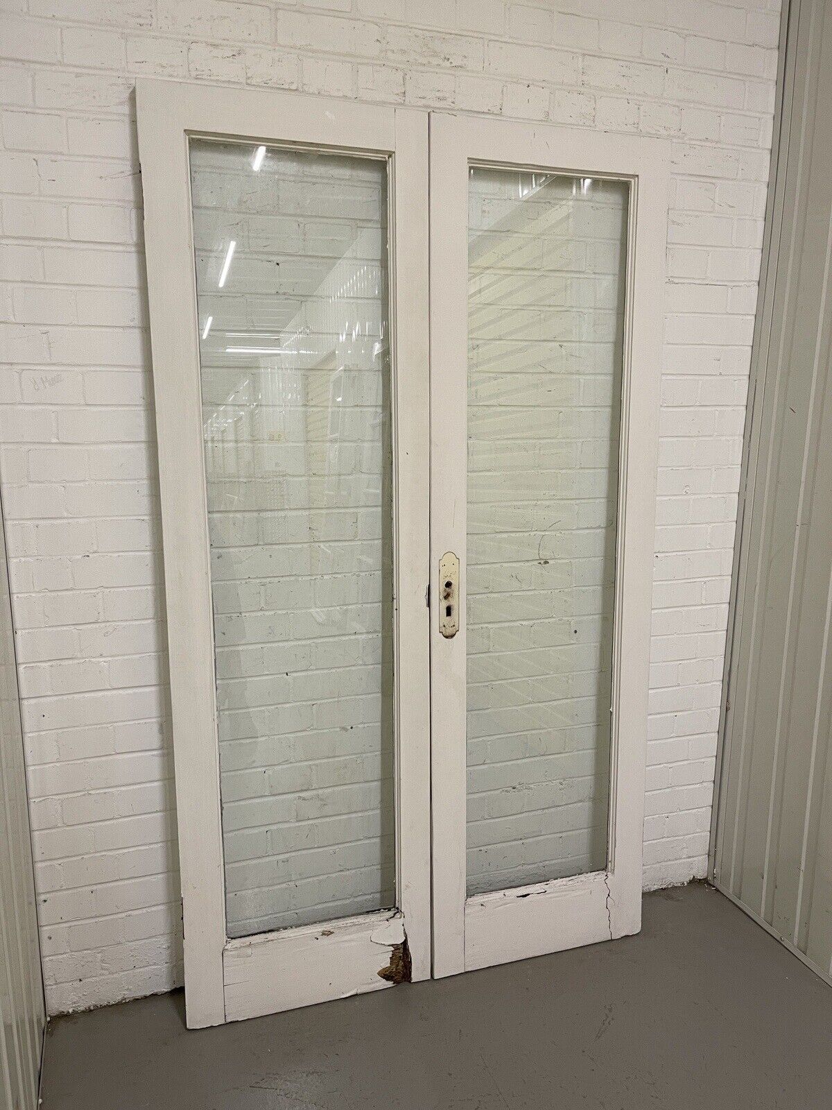 Reclaimed Georgian French Single Panel Glass Wooden Double Doors 1980 x 1170mm