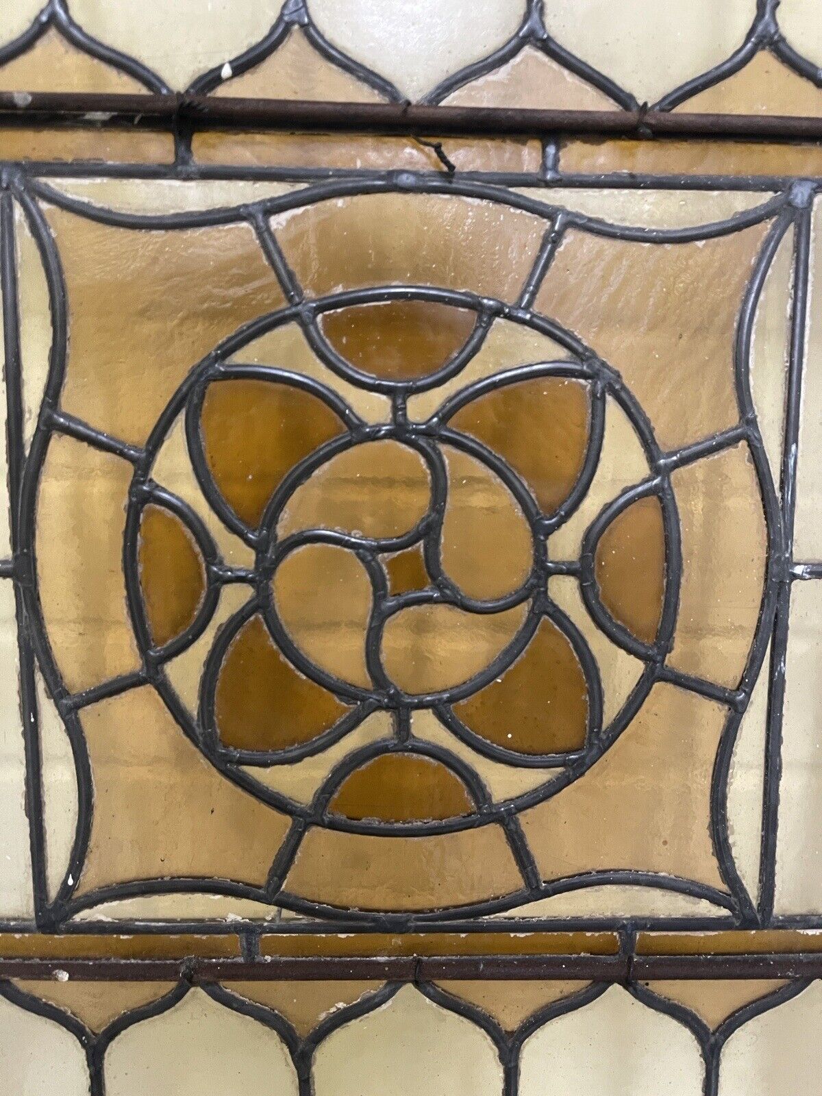 Reclaimed Leaded Light Stained Glass Art Nouveau Wooden Window Panel