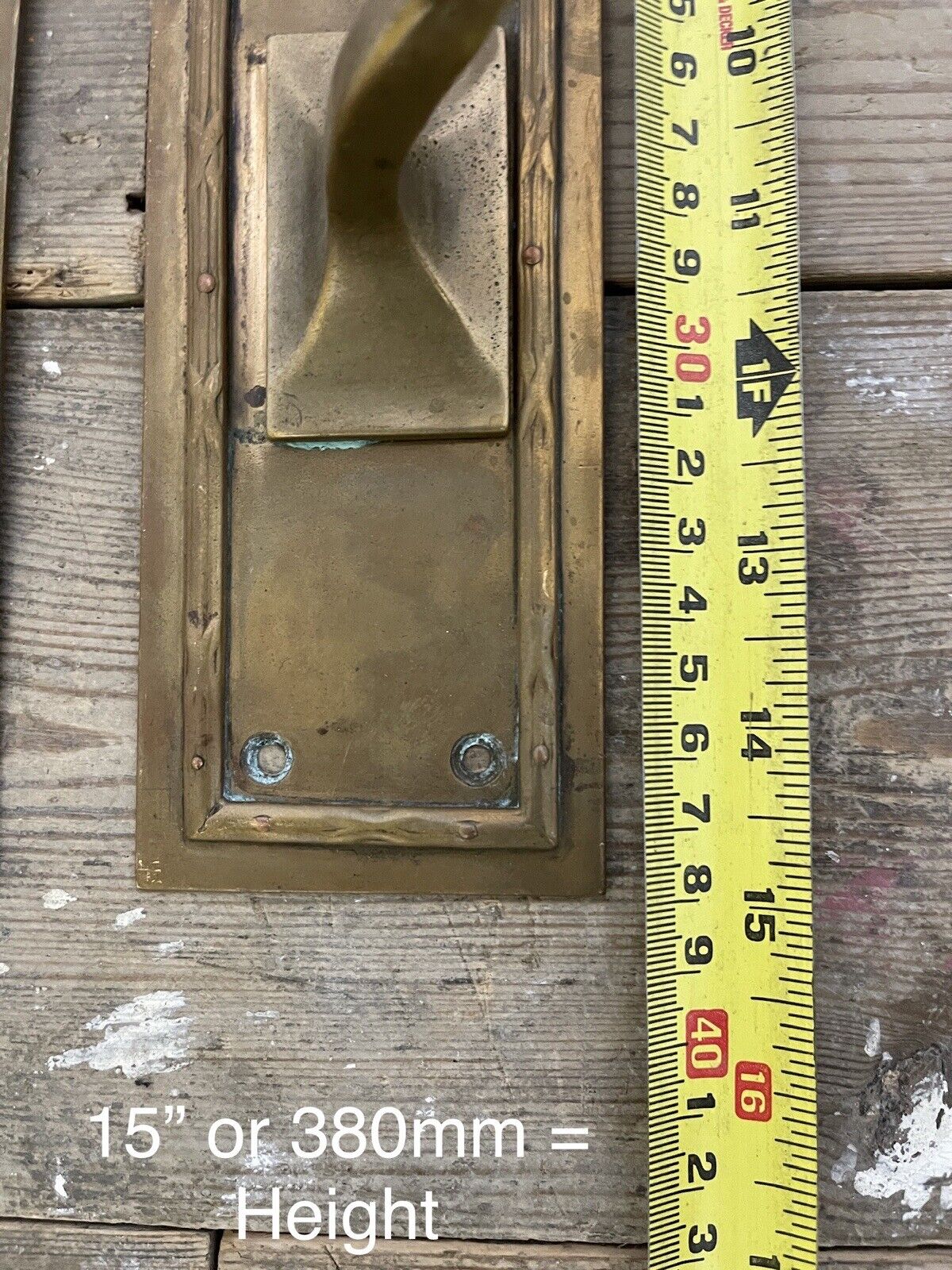 Pair Of Large Reclaimed Antique Brass Door Handles 15 inches or 380mm