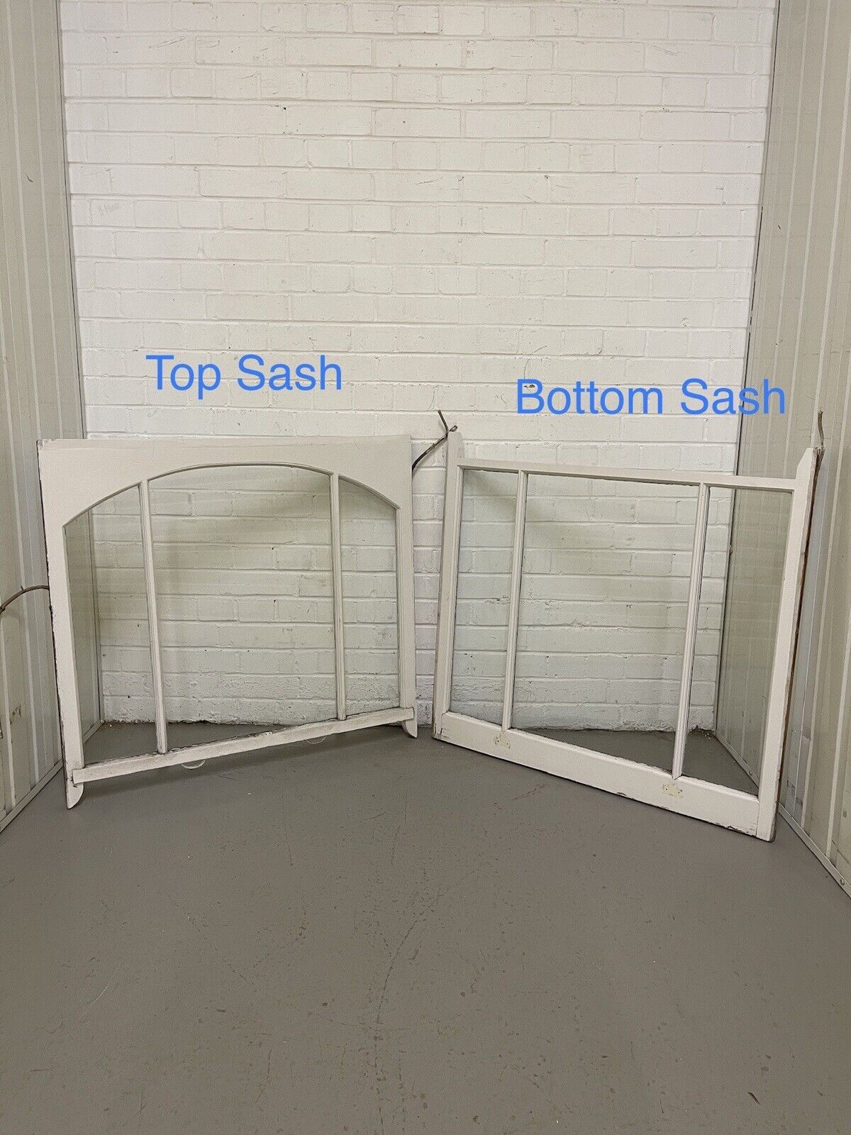 Pair Of Reclaimed Edwardian Arch Wooden Panel Sash Window 935x865 940x873