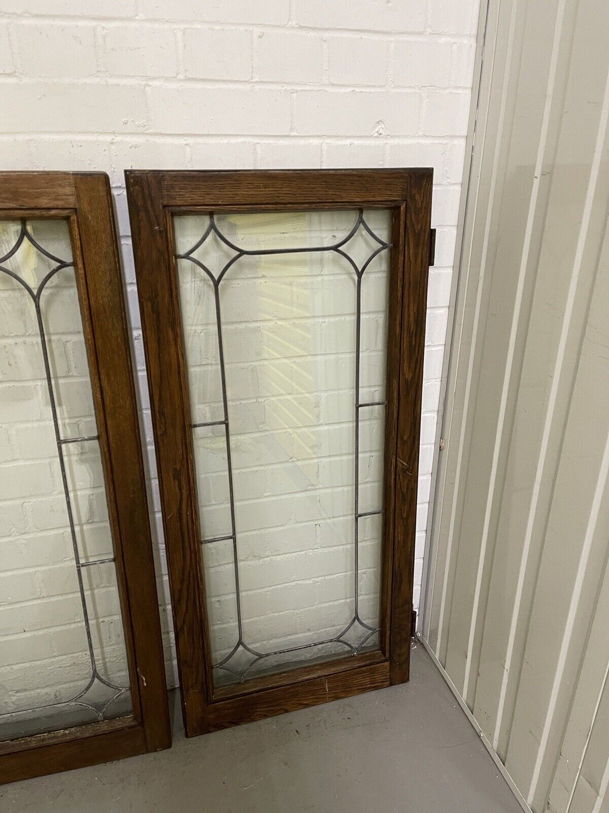Job Lot Of Three Double Glazed Leaded Trim Oak Wooden Windows Various Sizes